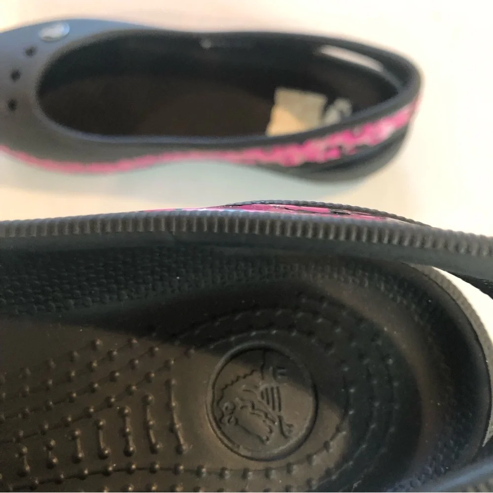 CROCS Sz 3 Black with Pink Decoration Sling Back SHOES